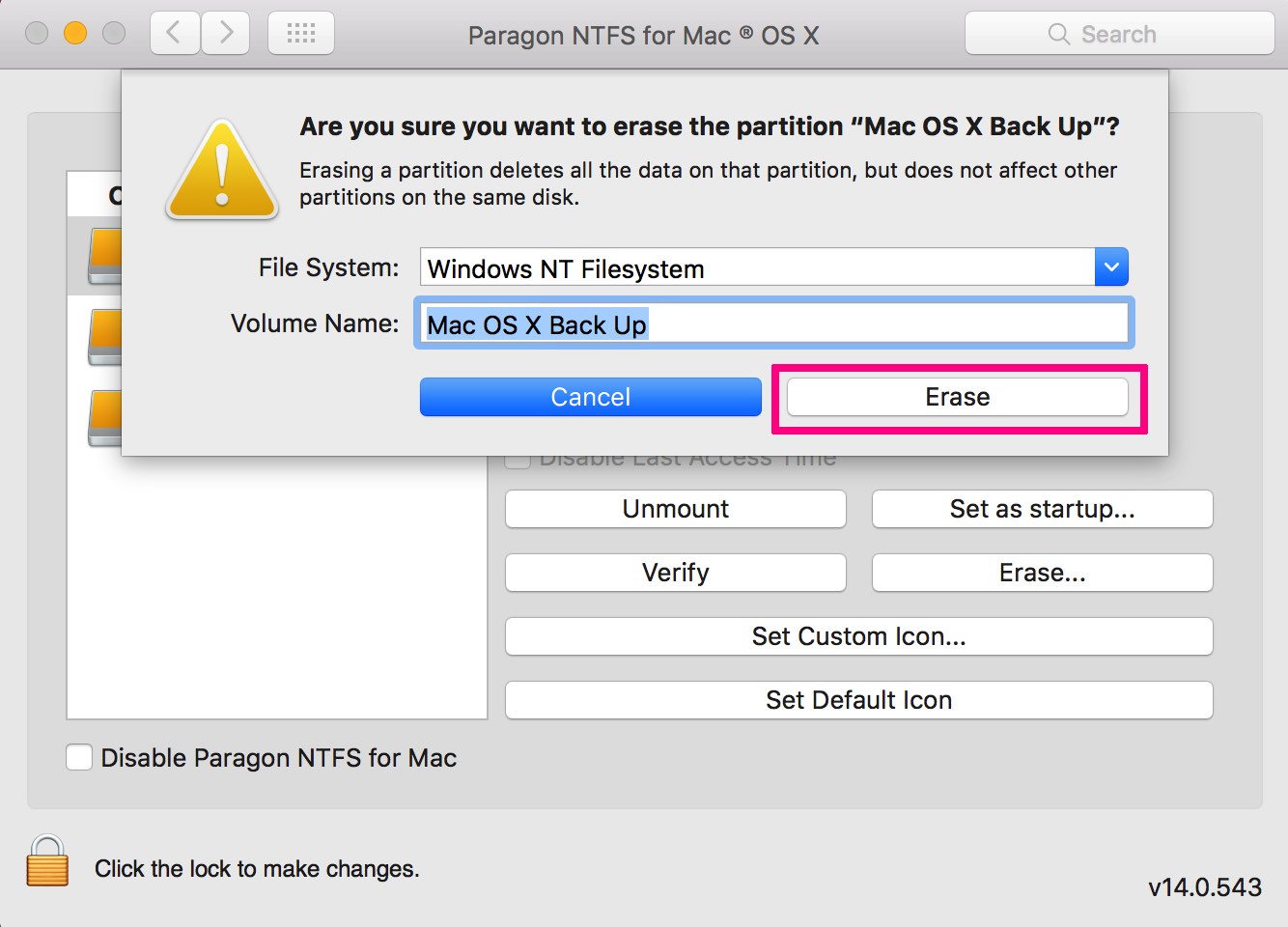 could not load paragon ntfs for mac os x preference pane.